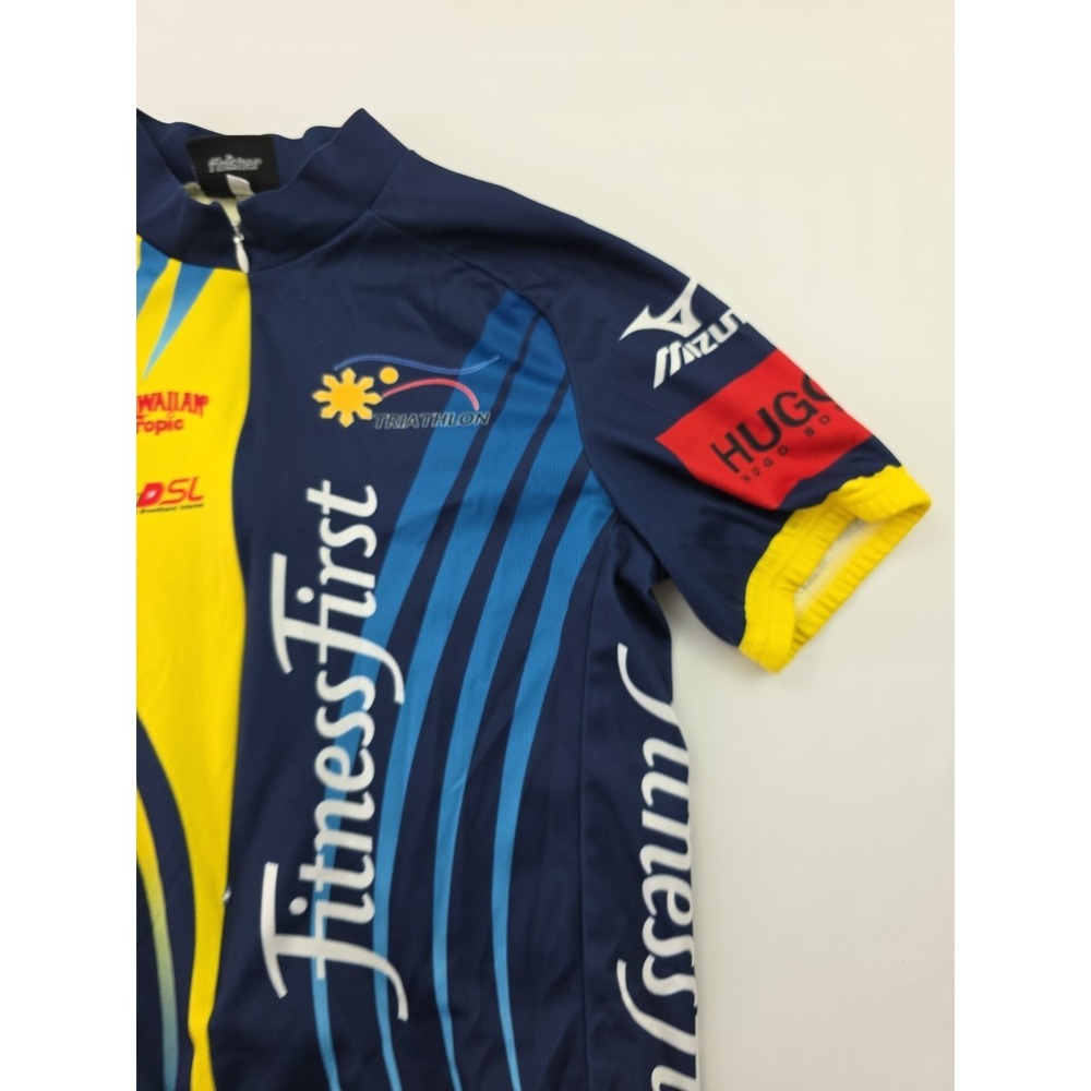 F2P Cycling Sponsored Jersey Large Blue Yellow Mizuno Fitness First - Picture 3 of 14